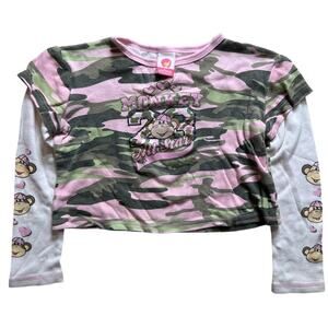 VTG 90s Y2K California Concepts Monkey All Star Medium Camo Graphic Women's Top